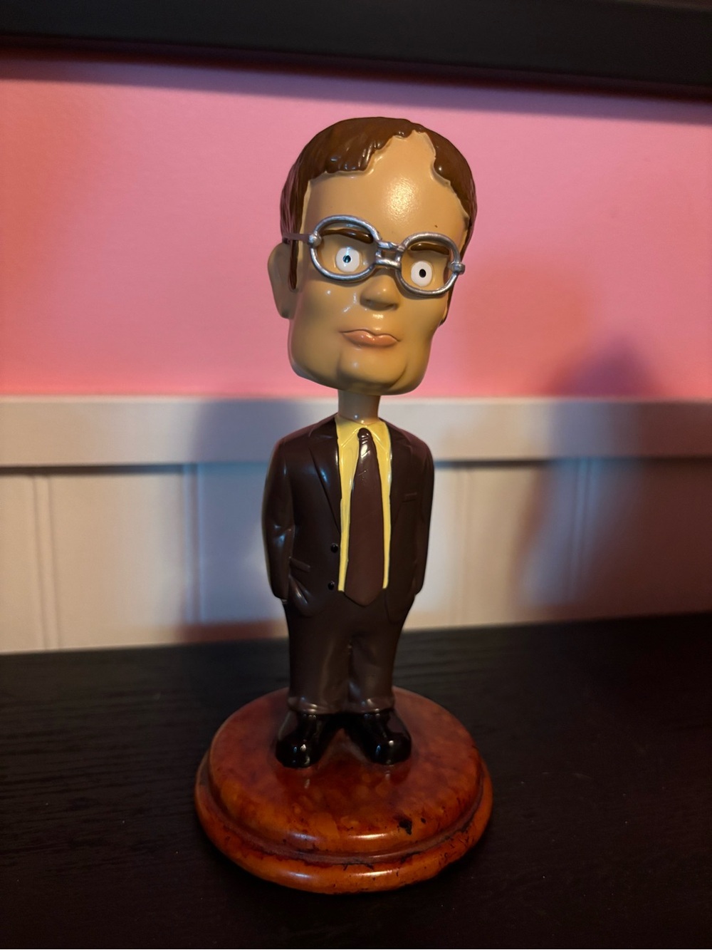 Dwight (The Office) Bobblehead Figurine in Brown Suit with Yellow Shirt